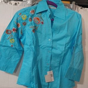 Robin's egg blue embroidered blouse